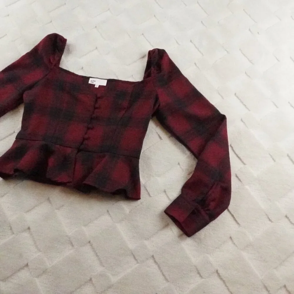 by the way. Cropped Top Womens Extra Small Plaid Red Black - Picture 2 of 11